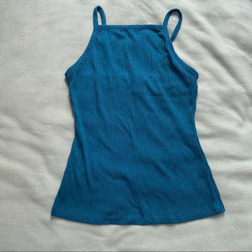 Teal square neck tank top
